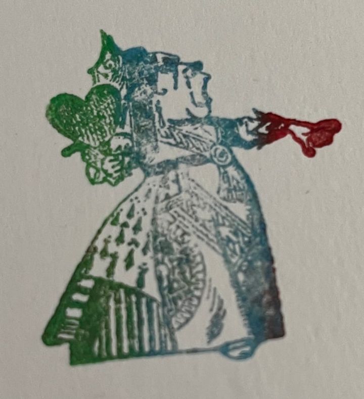 Haughty Queen Stamped on cream paper