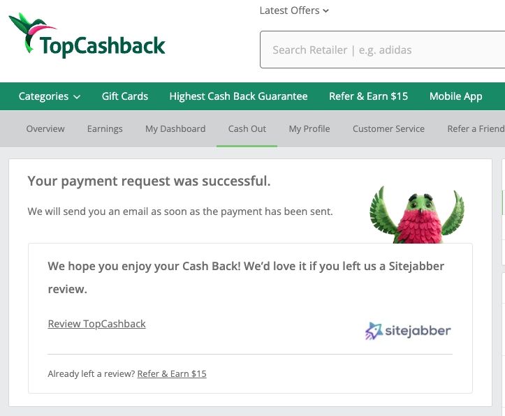 topcashback提款到嘉信理財實測