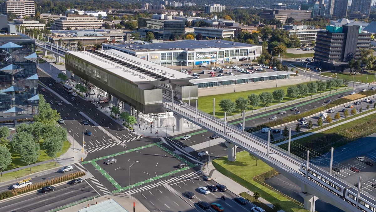 Primeiras estruturas elevadas da Ontario Line aparecem na Don Mills Road