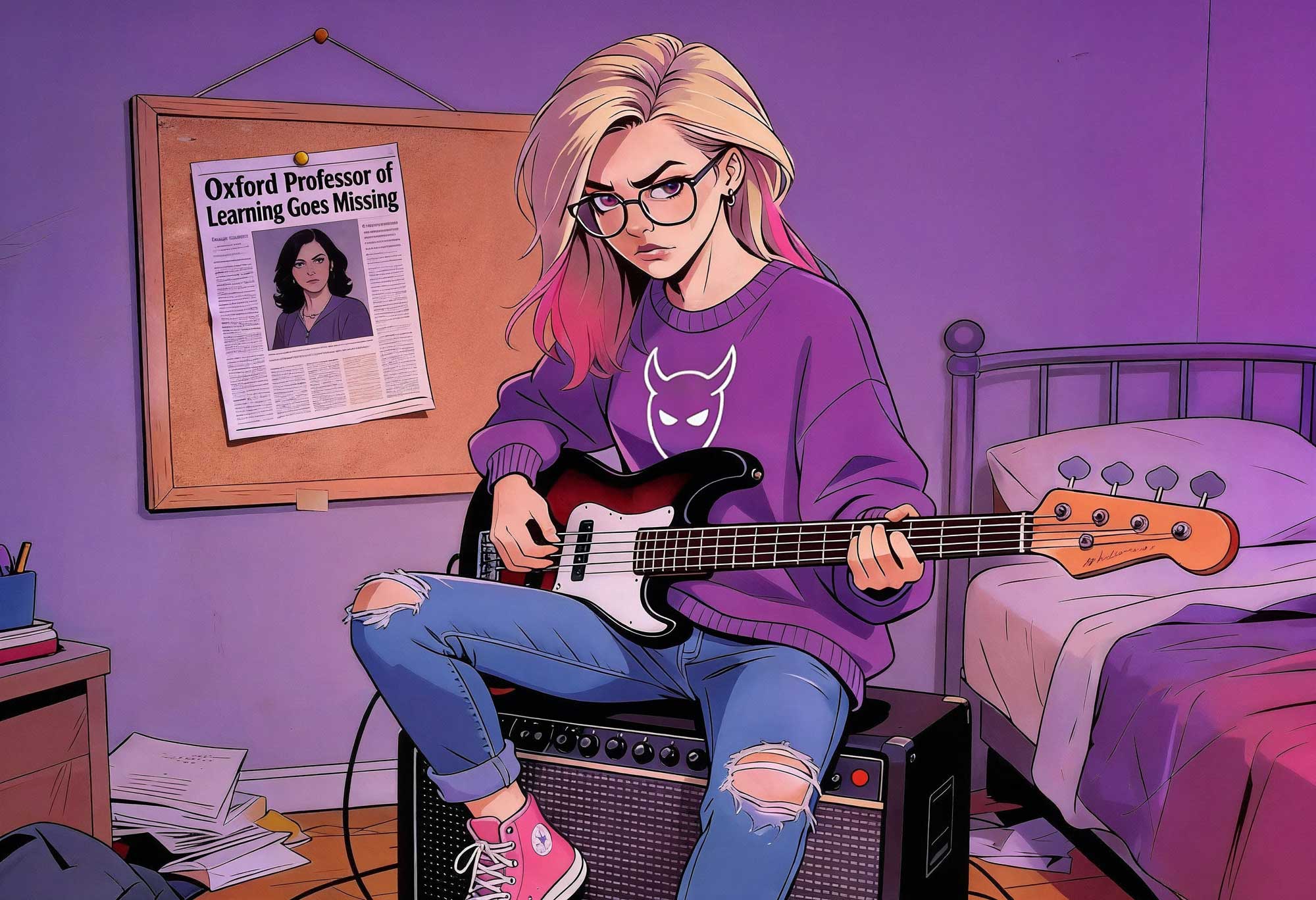 Dee sits in her room - a newspaper clipping on her noticeboard shows a story about her missing mother.