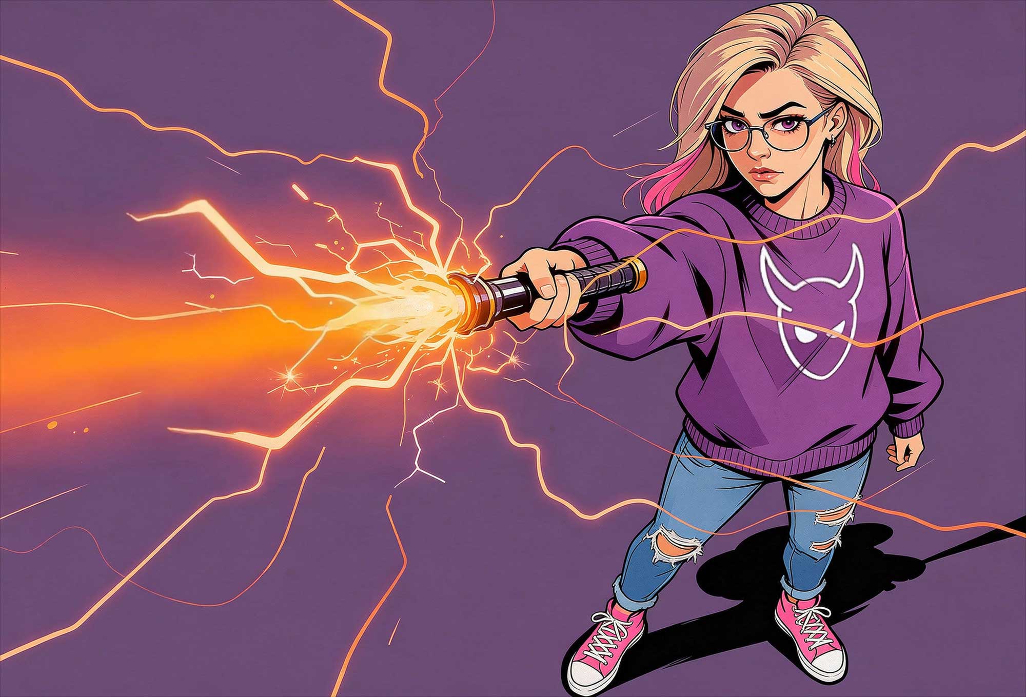 Dee holds out the torch to the reader.