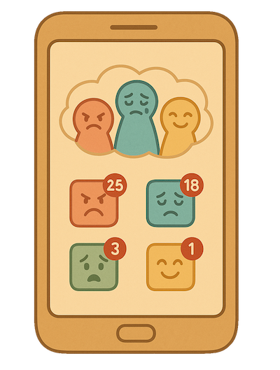 A phone screen image where each emotion is an app with unread notifications.