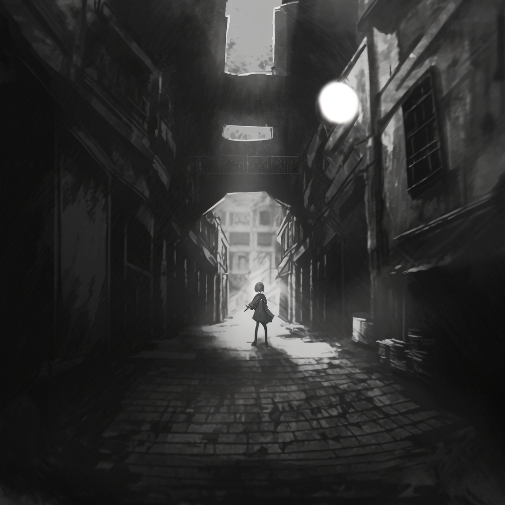 boy standing in a dark alley