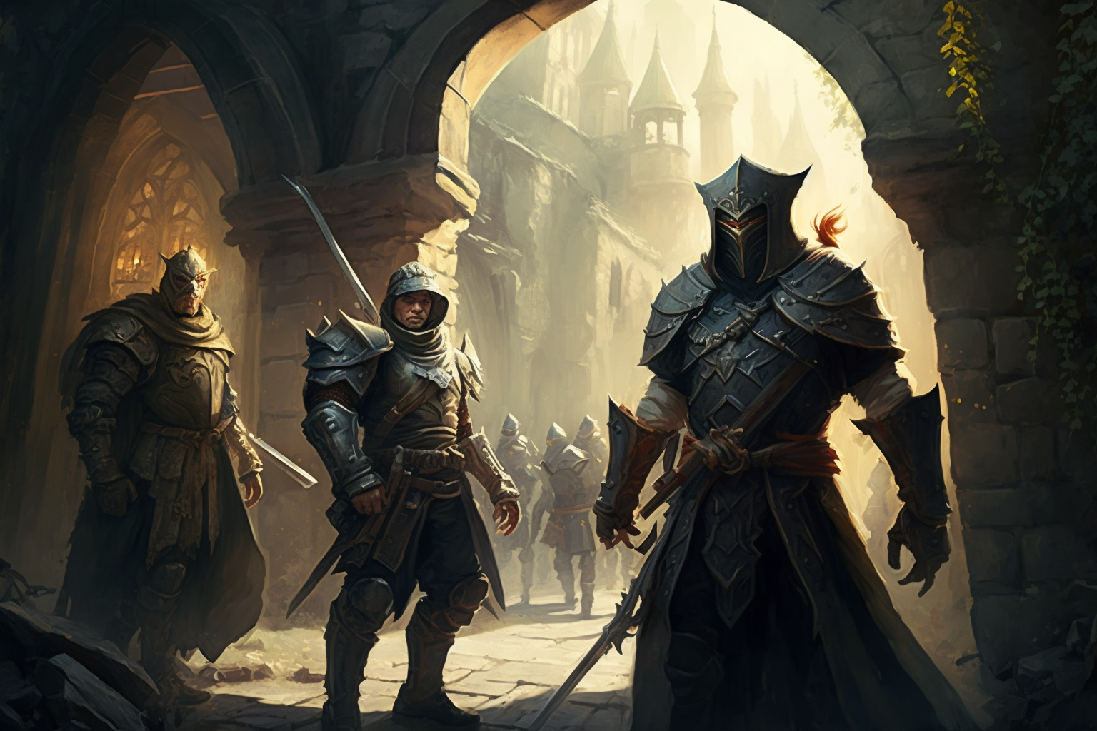 6 guards in full plate armor blocking the way 