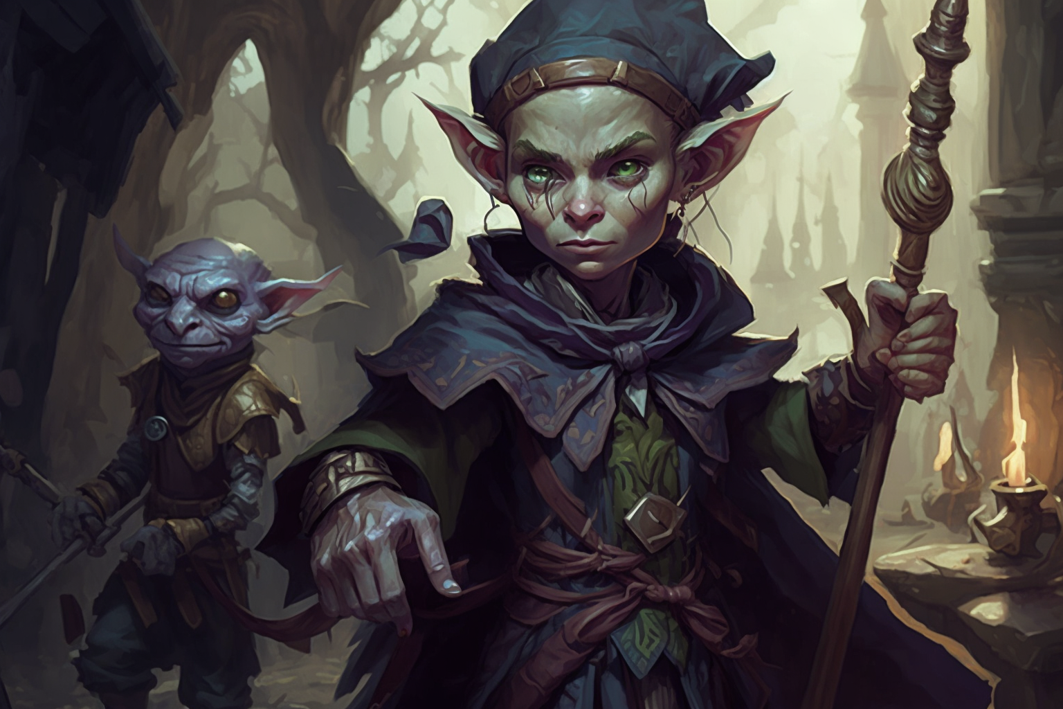 thief and goblin defyingly looking to opponents