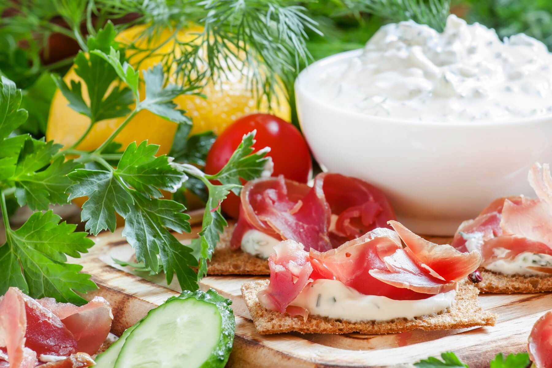 Parma Ham, Rocket, and Feta Platter, with Homemade Crostini Recipe