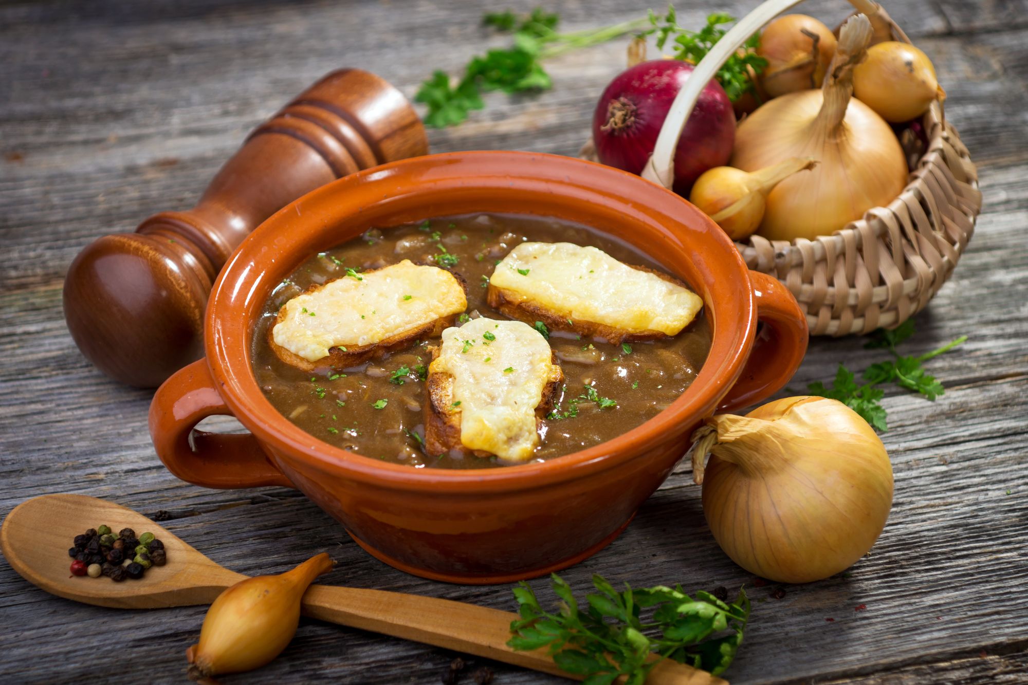 Red Onion Soup with Camembert Toast