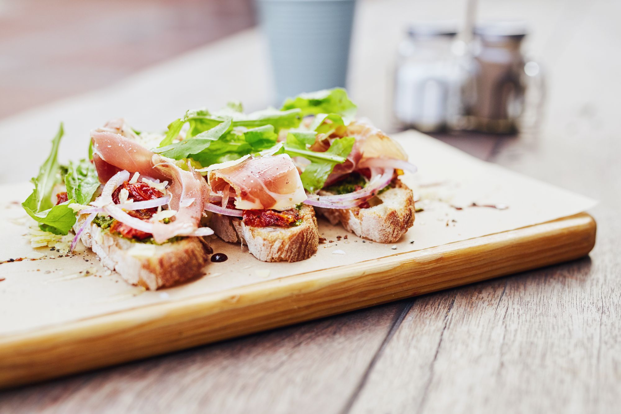 Parma Ham, Rocket, and Feta Platter with Homemade Crostini
