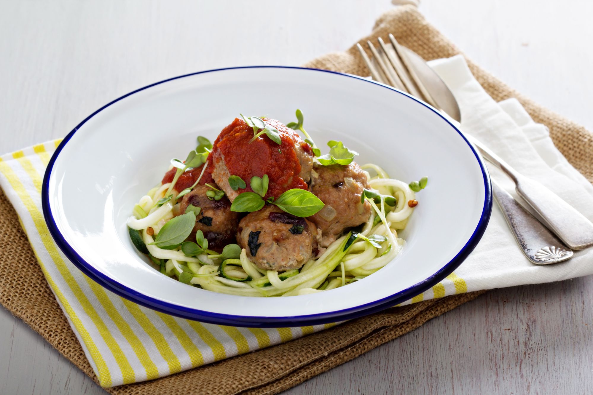 Italian Meatballs with Zucchini Tagliatelle