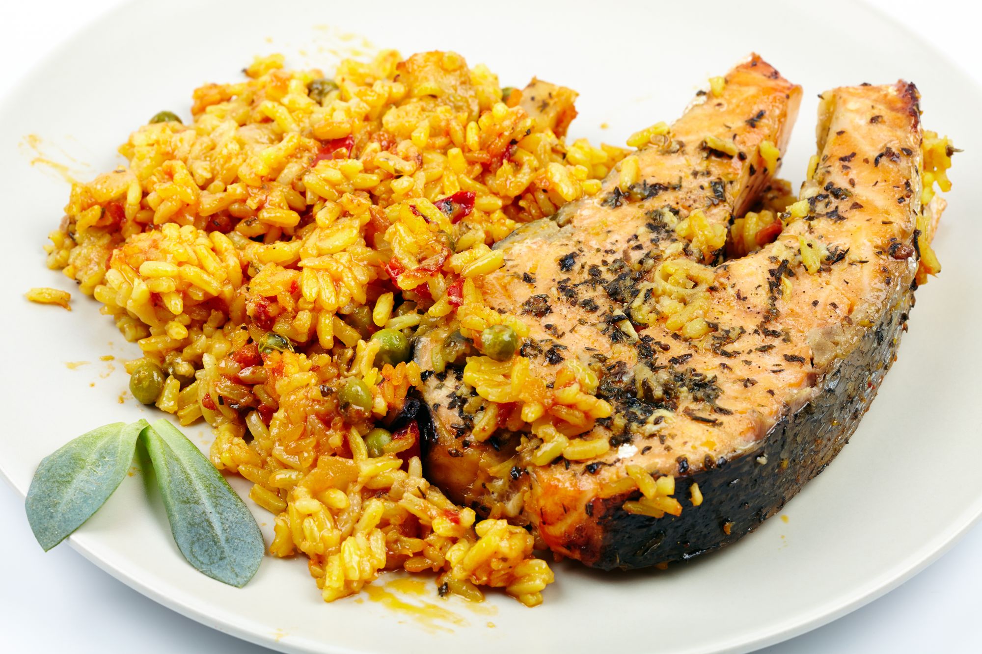 Baked Salmon With Chorizo Rice