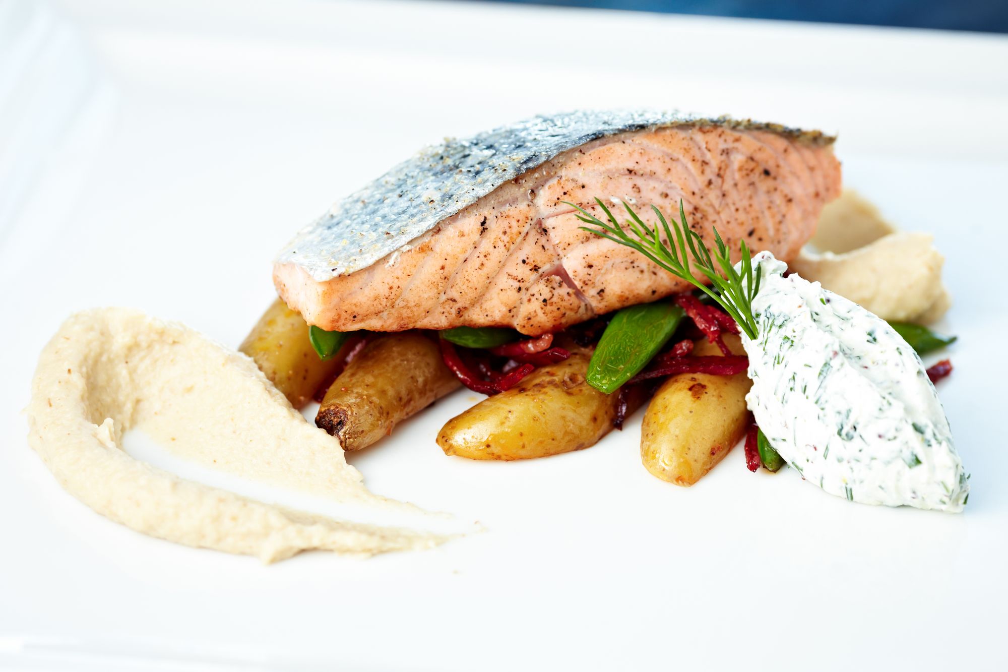 Mustard Salmon with Crushed Peas