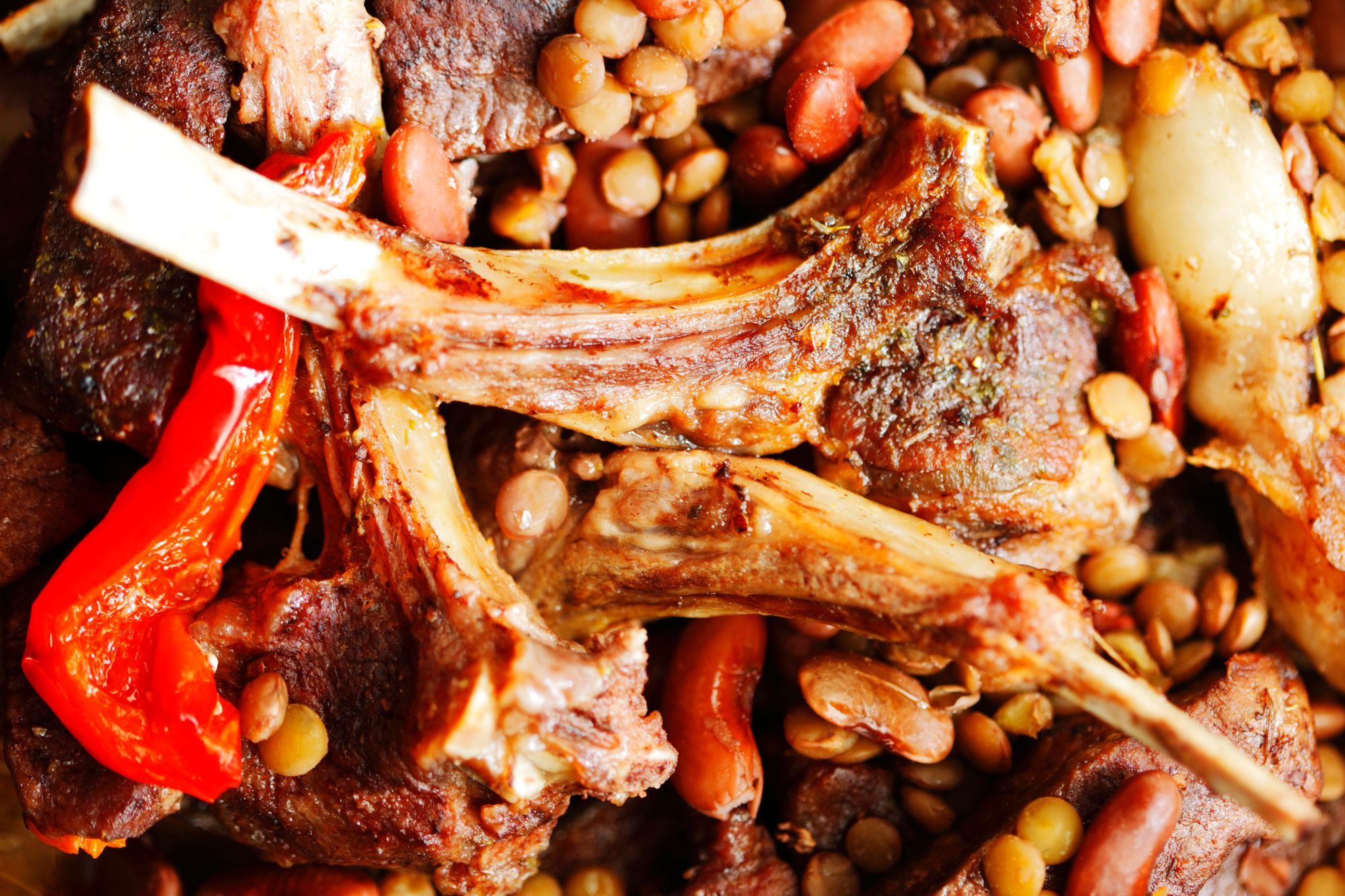 Red Wine Lentils And Garlic Lamb