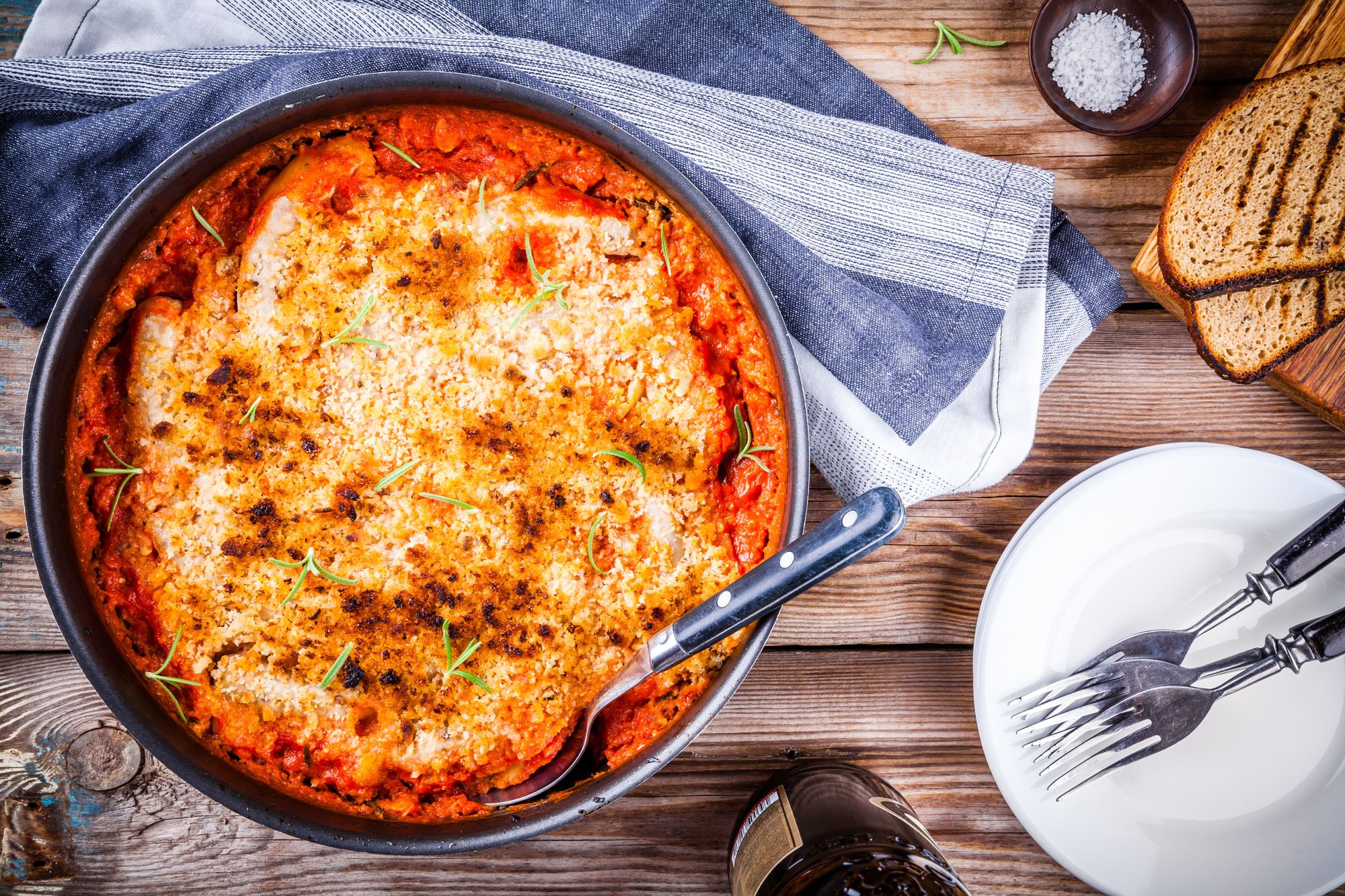 Sausage Casserole with Garlic Crumb