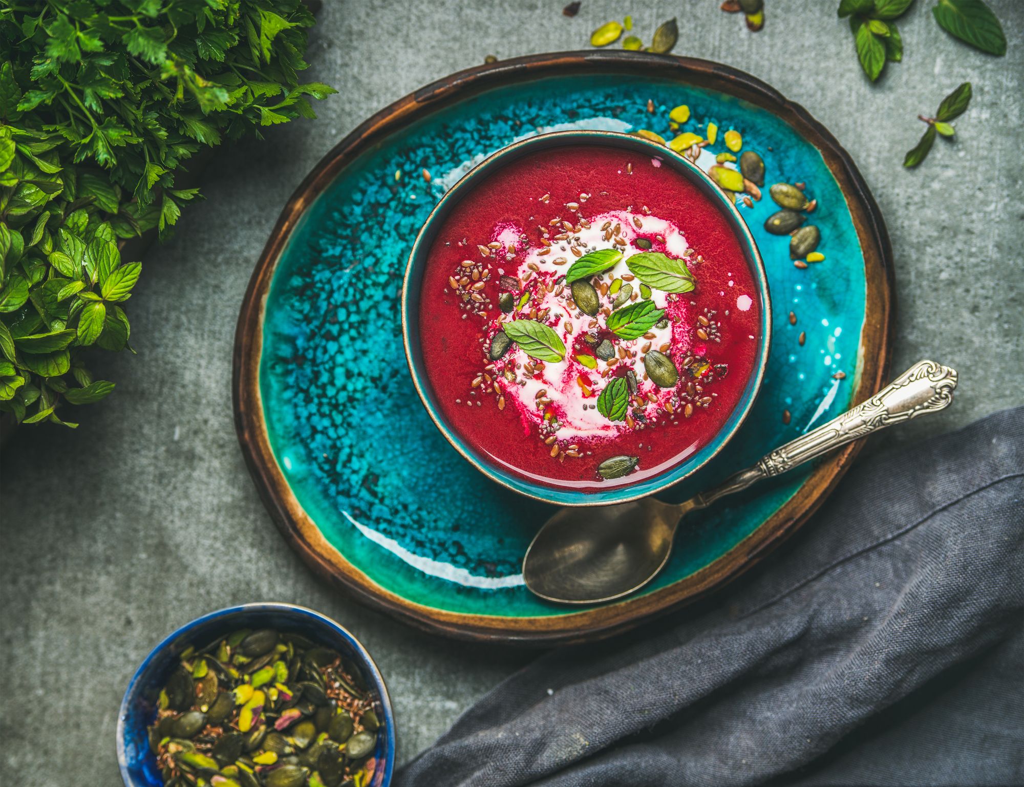 Beetroot Soup and Hazelnut Dukkah