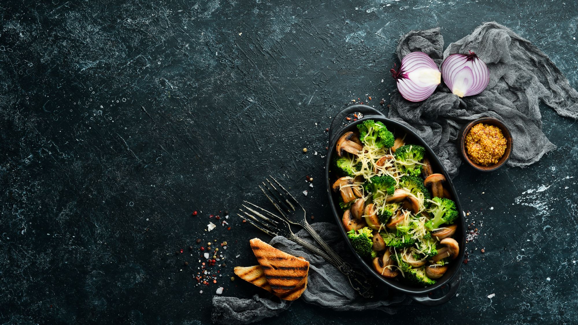 Purple Broccoli, Stilton, and Mushroom Side