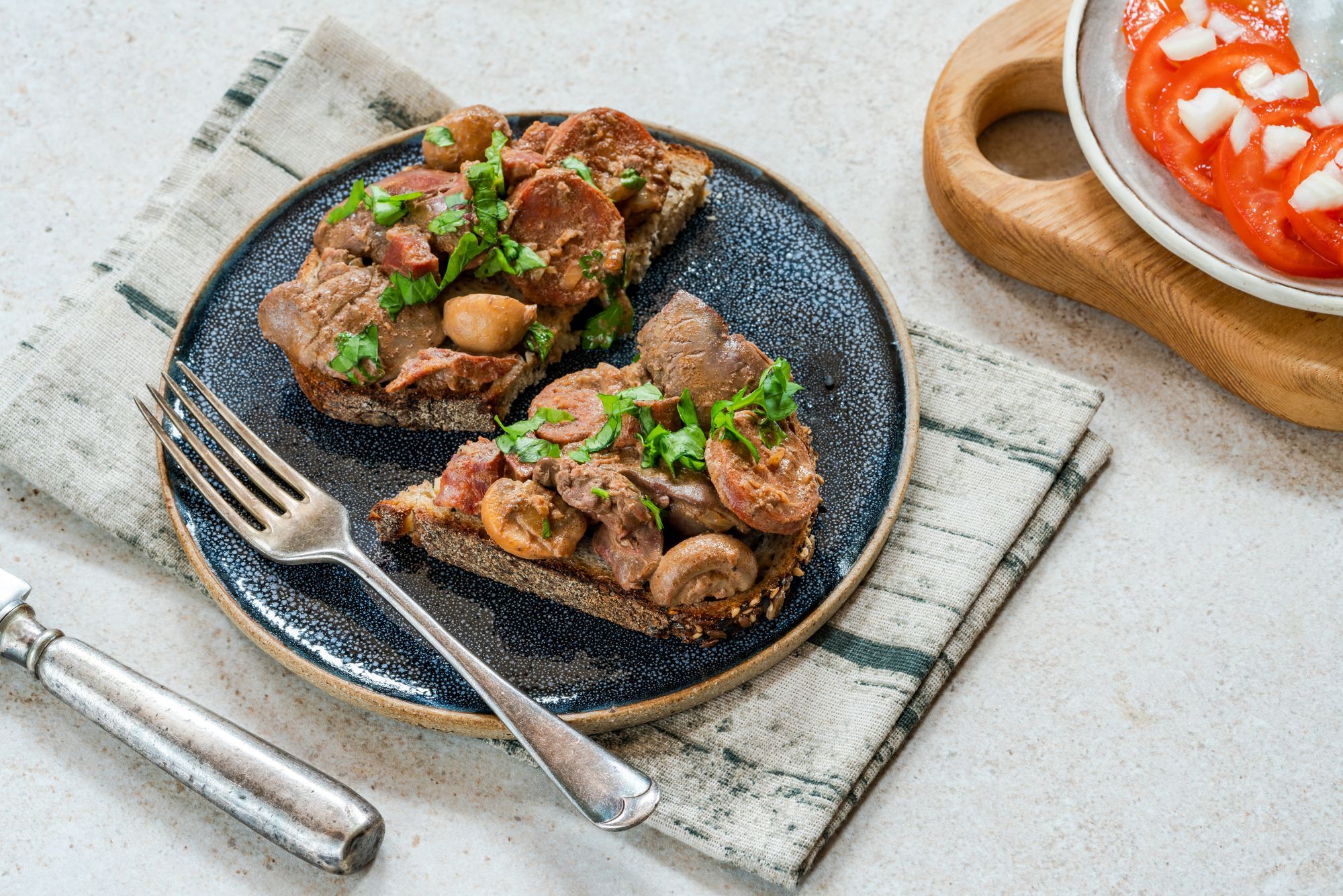 Chorizo and Chicken Livers on Toast