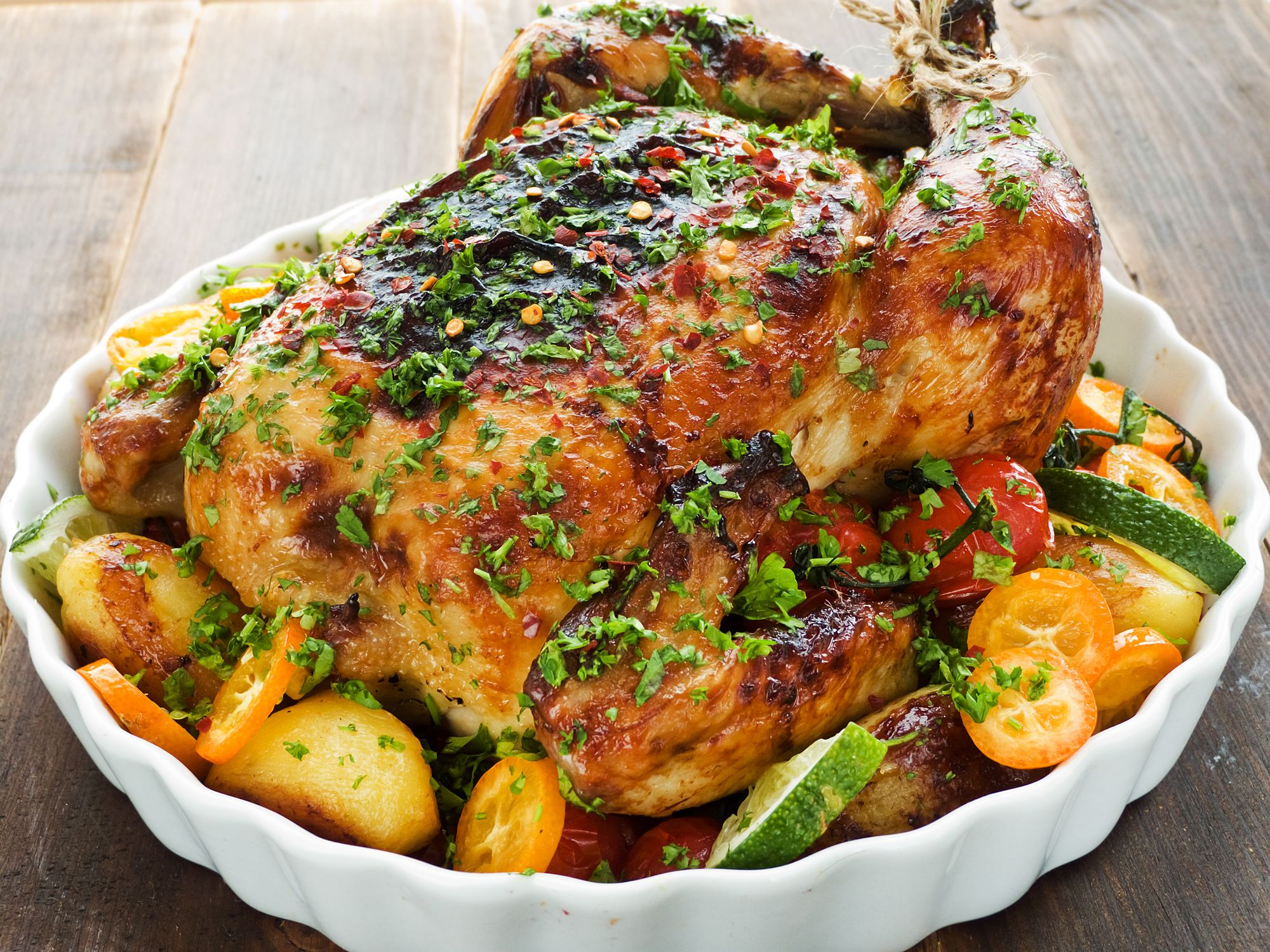 Roast Chicken with Green Capsicum and Feta