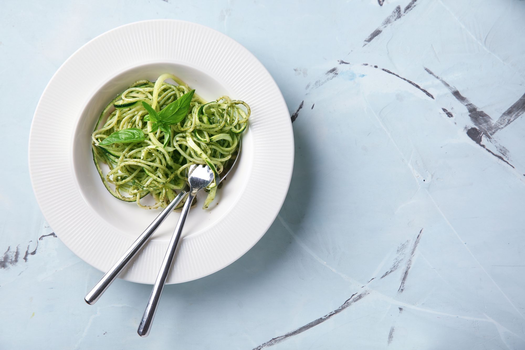 Spiralized Zucchini Pasta with Avo Pesto