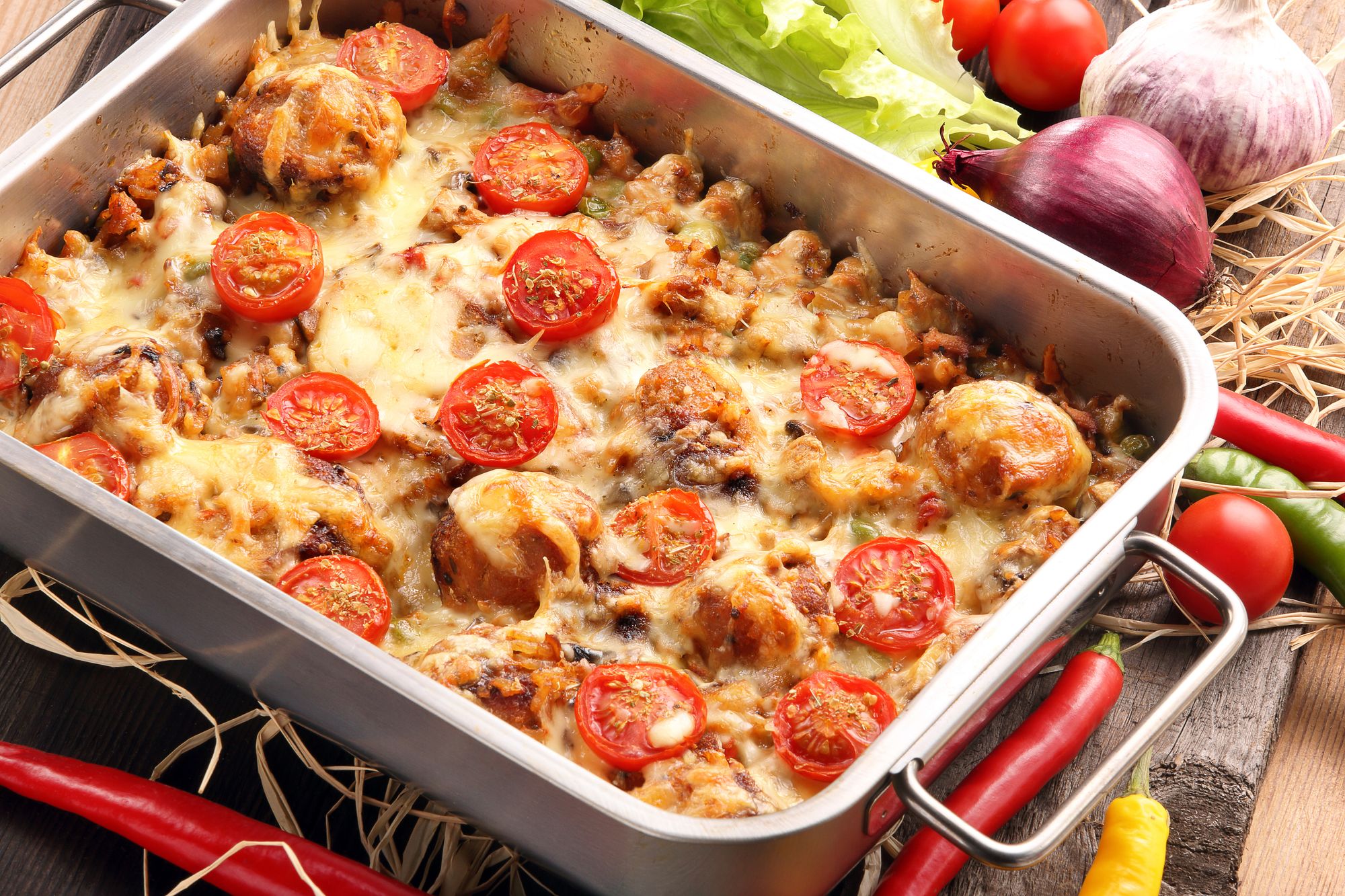 Spanish Meatballs and Cheese Traybake