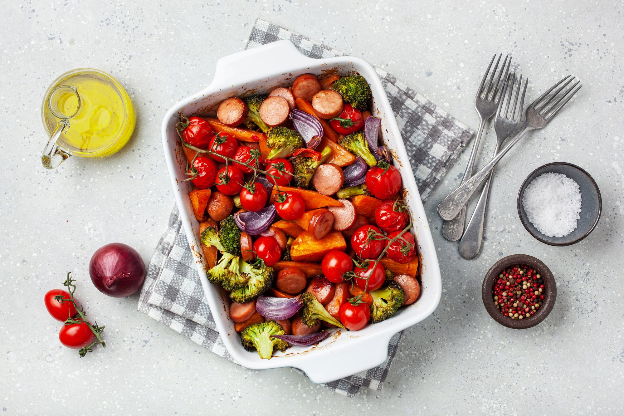 Honey Mustard Sausage and Sweet Potato Traybake