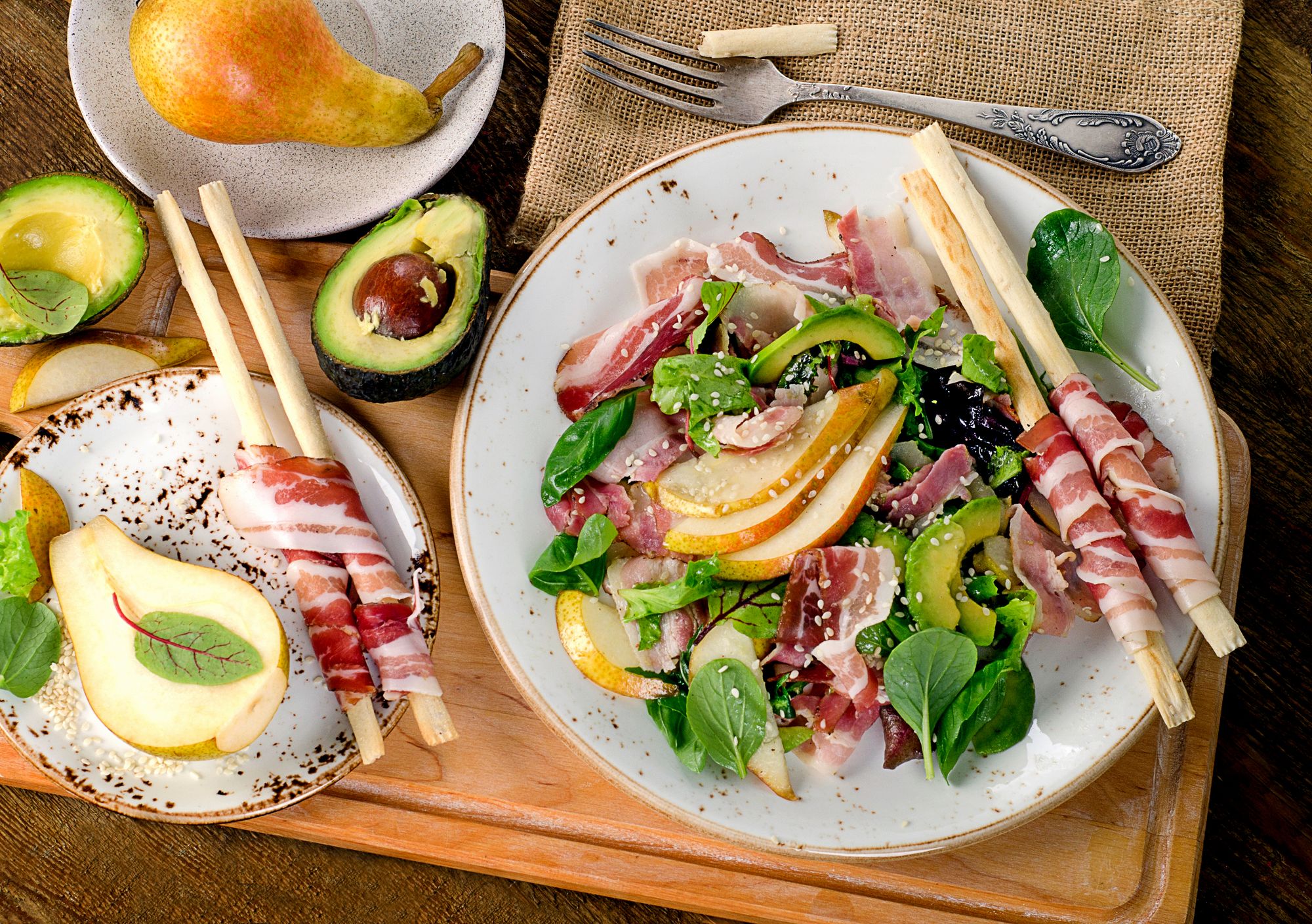 Warm Salad with Pear, Bacon and Blue Cheese