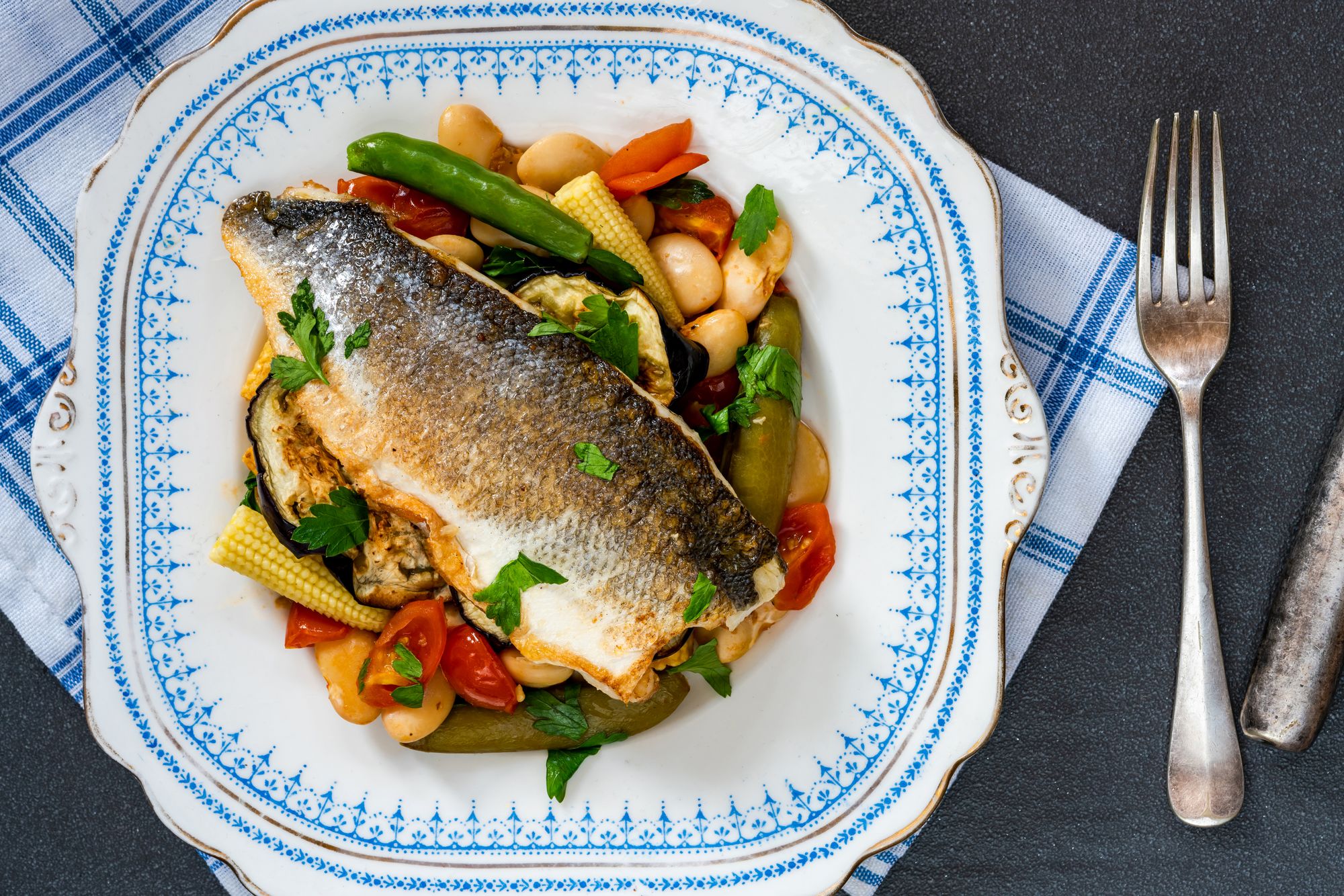 Hake with Cabbage and Beans