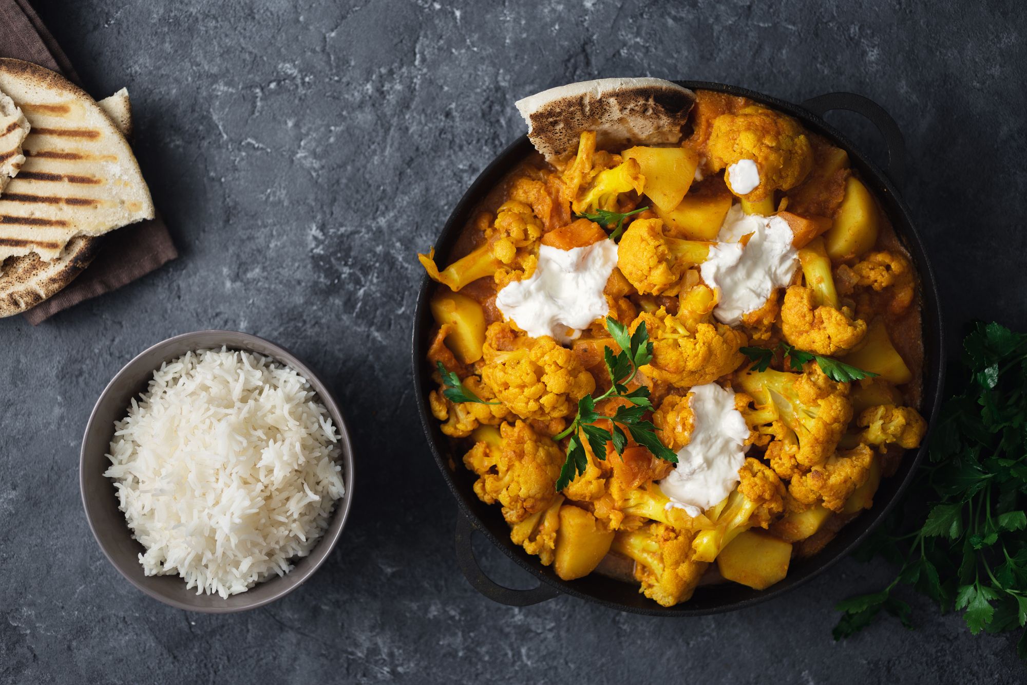 Curried Cauliflower with Paneer and Peas