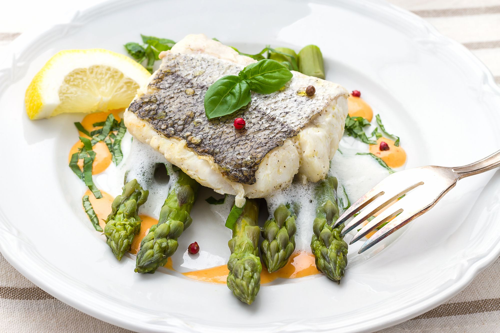 Roast Fish with Chorizo Crust and Asparagus