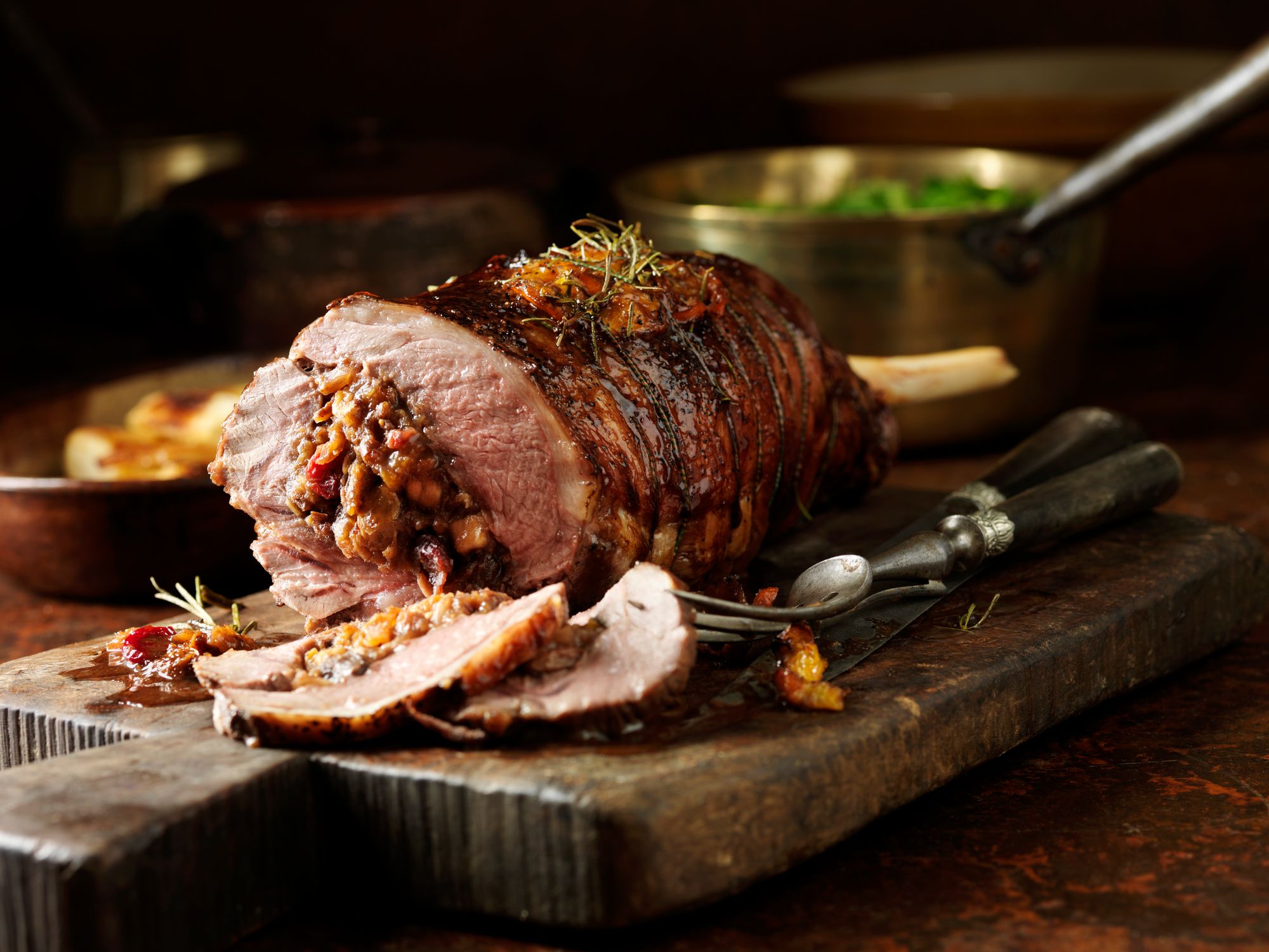 Roast Lamb with Fruitcake Stuffing