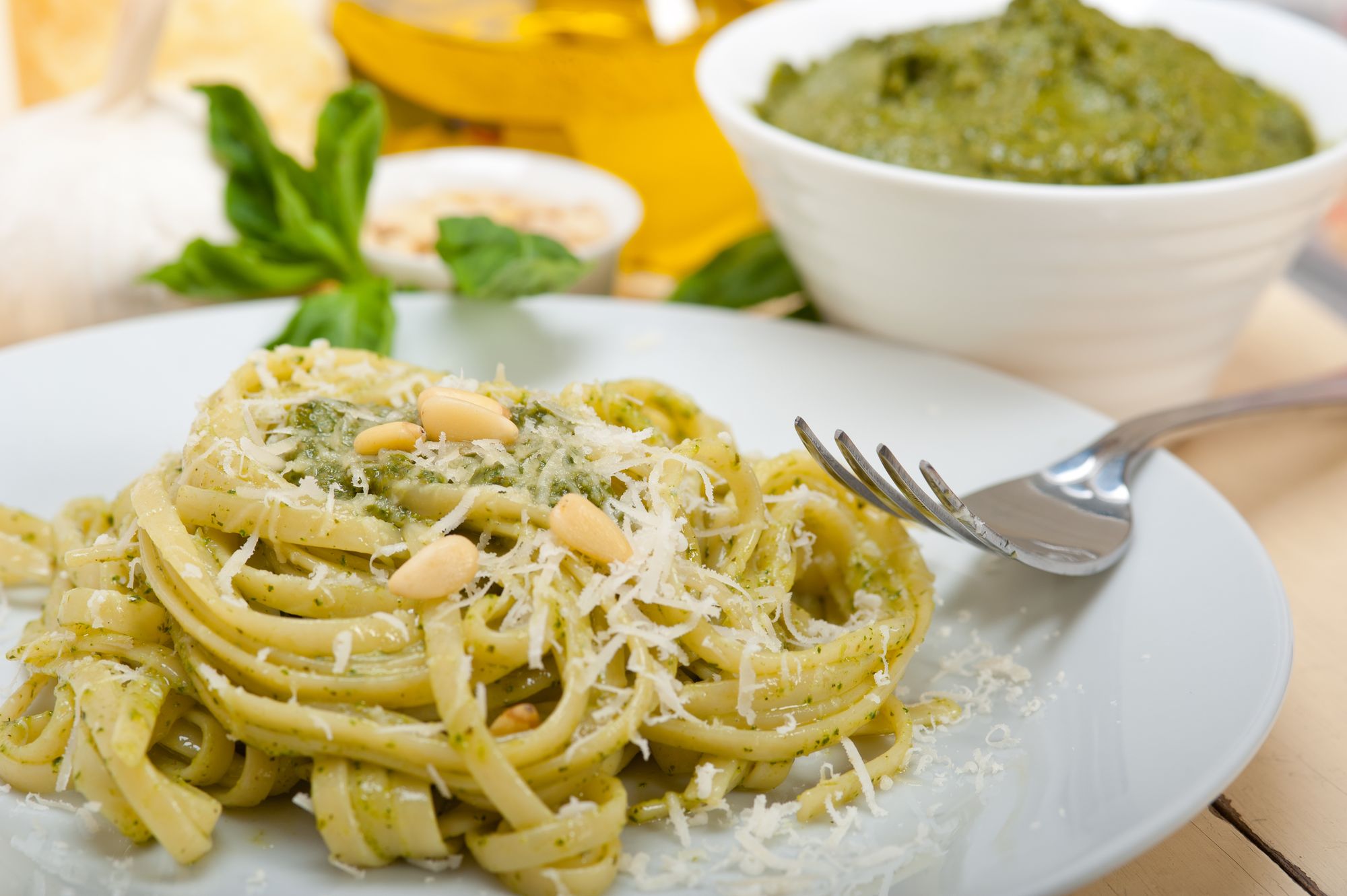 Lemon, Greens and Pesto Linguine