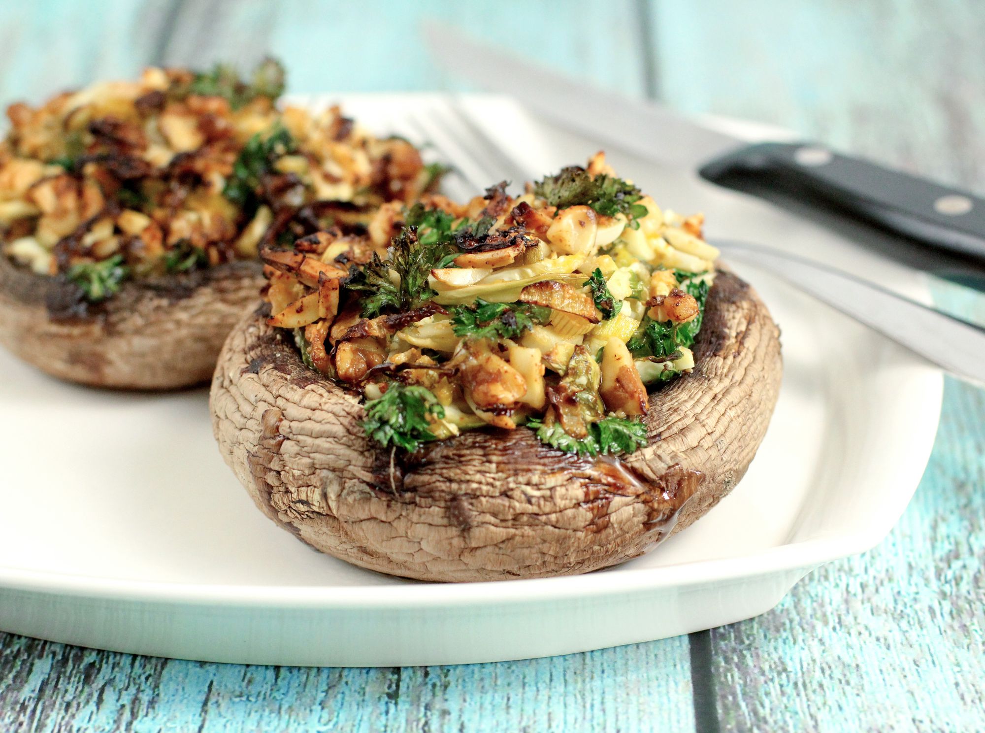Garlic and Walnut Stuffed Portobellos
