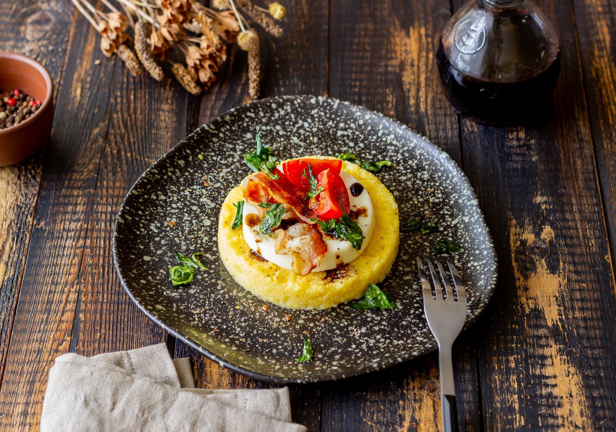 Polenta Stacks with Dates, Cheese and Pancetta