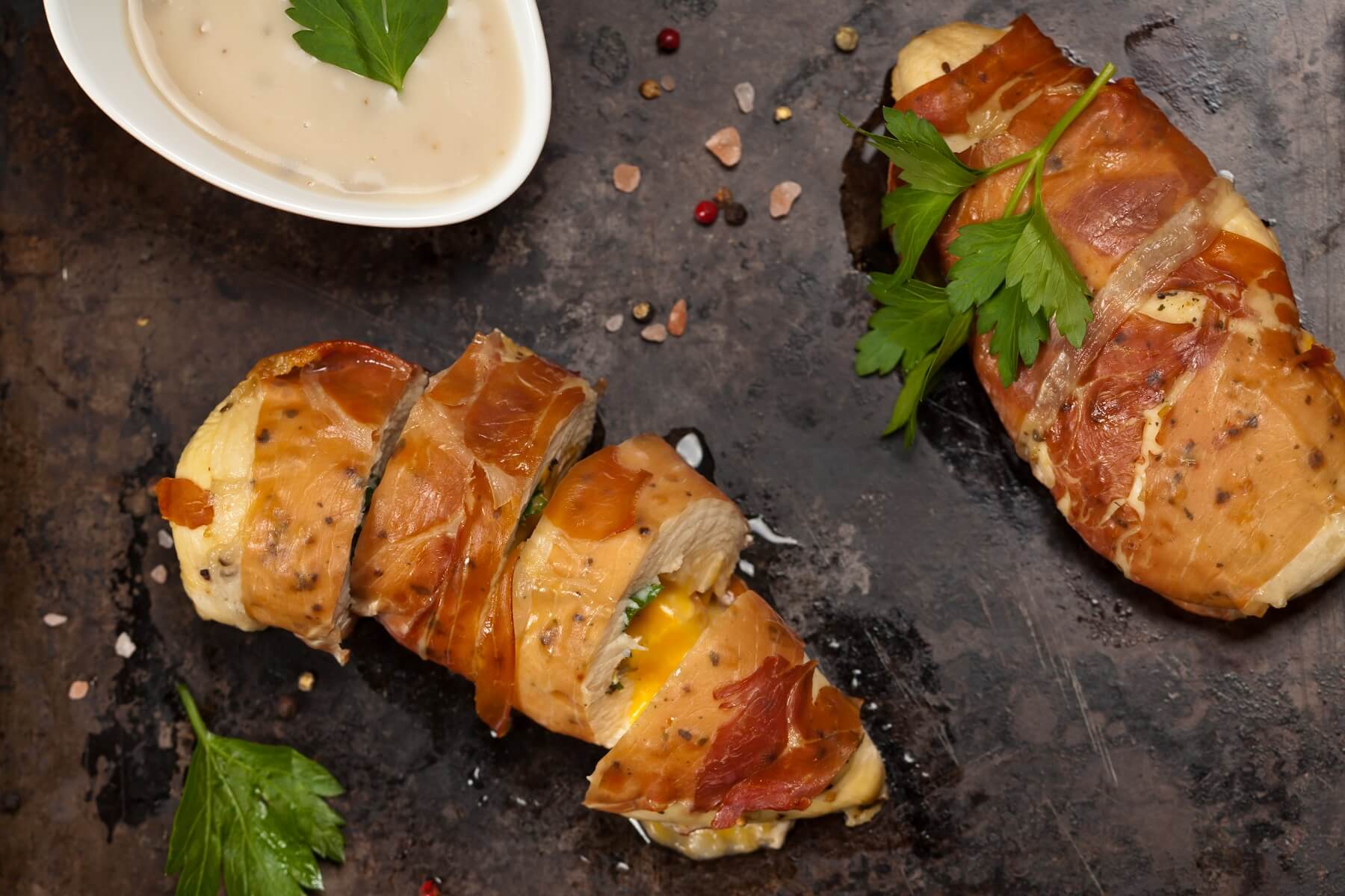 Stuffed Chicken Breast with Ham, Cheese and Mushroom