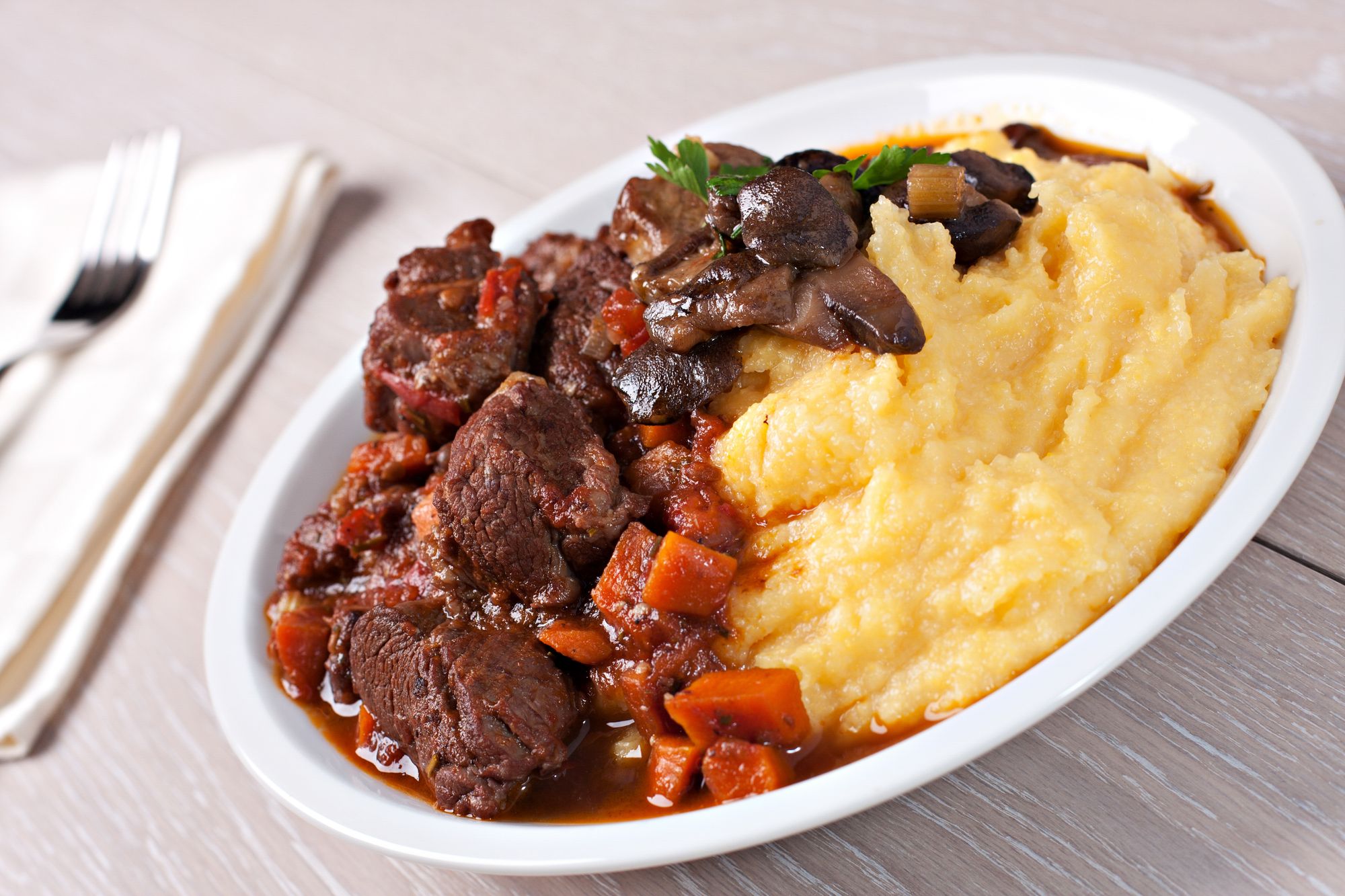 Beef Cheeks with Polenta and Mushrooms
