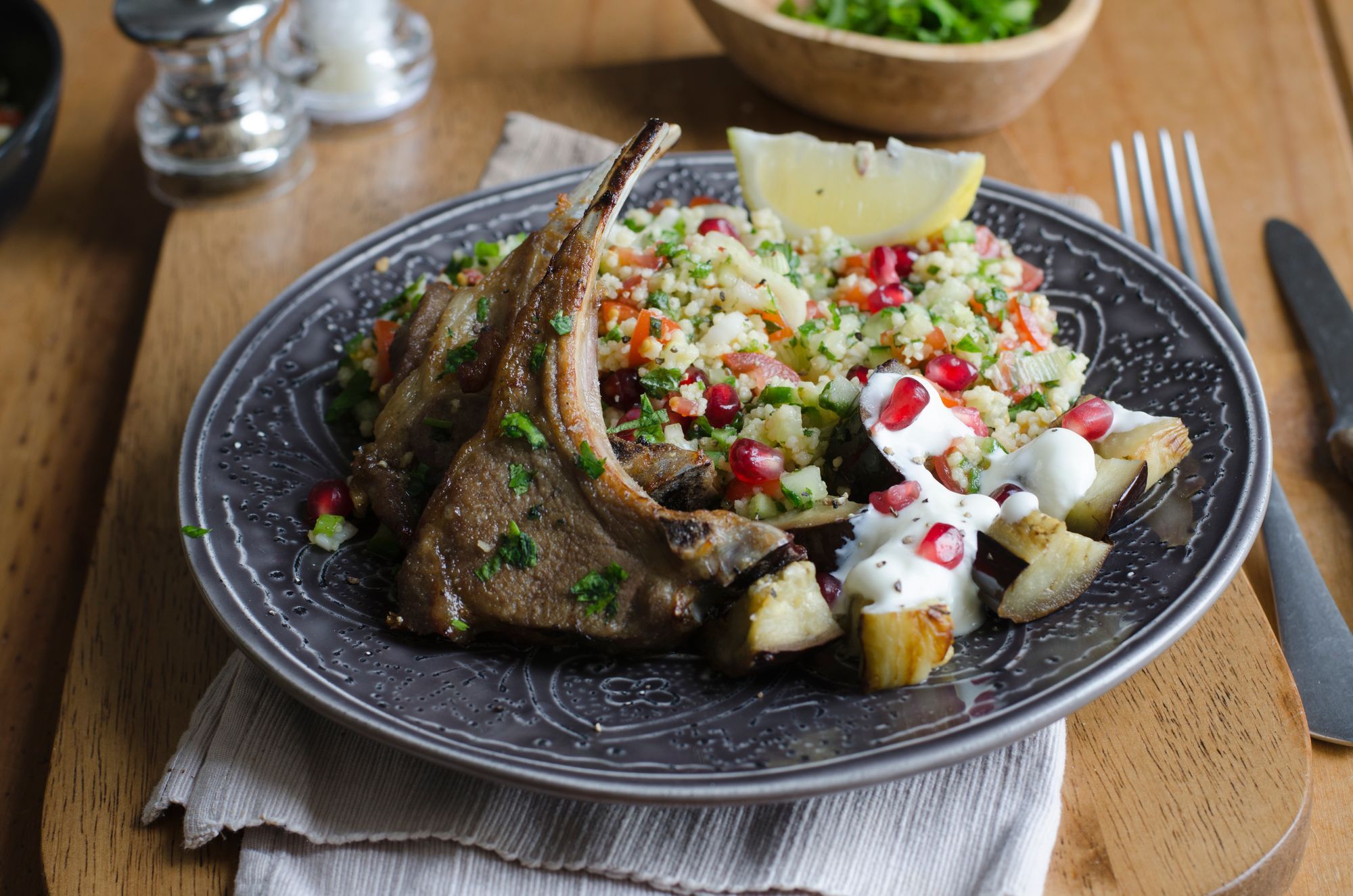 Lamb Steaks with Rosemary, Tomato and Couscous