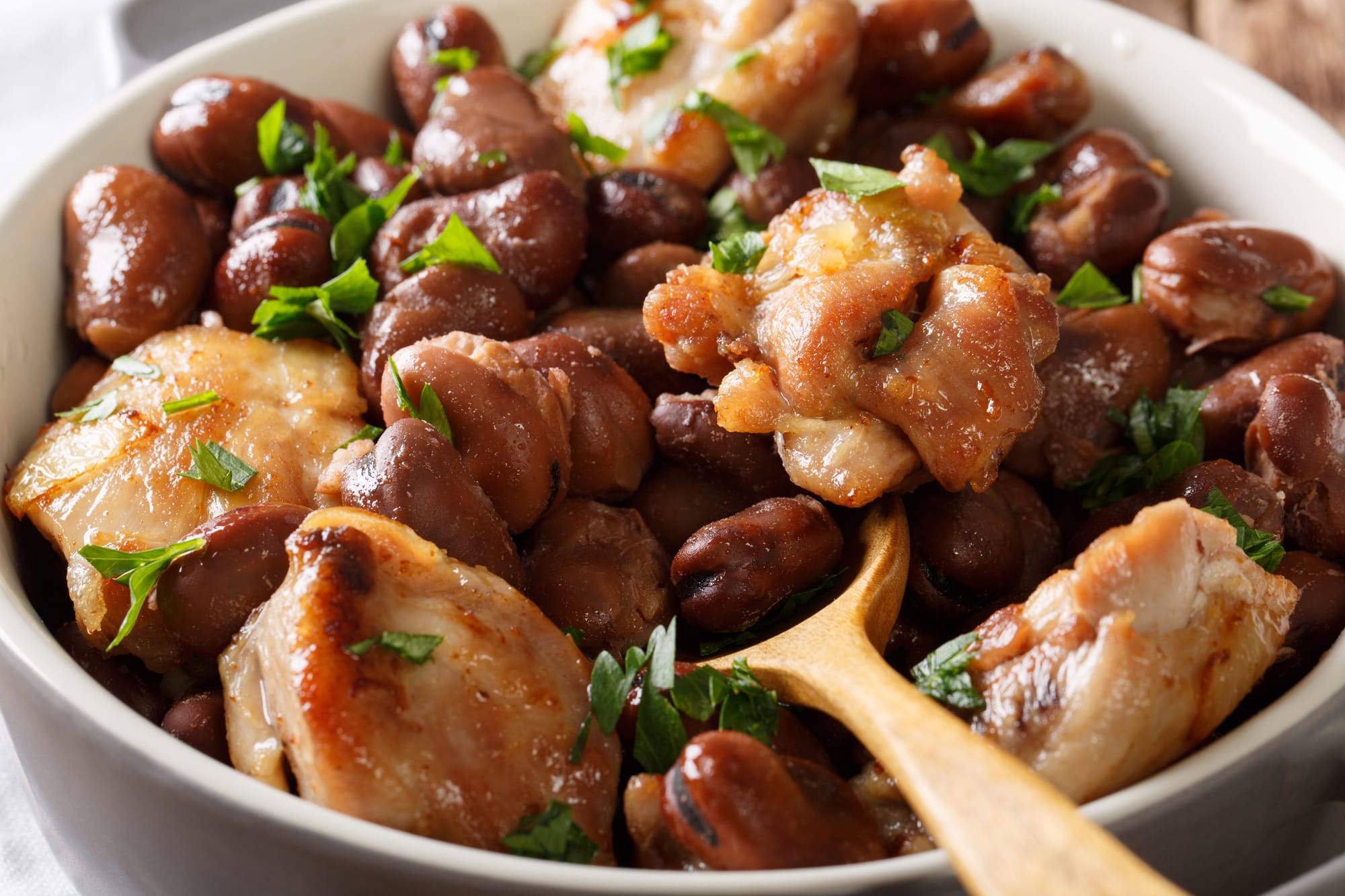 Chicken with Chorizo, Red Wine and Beans