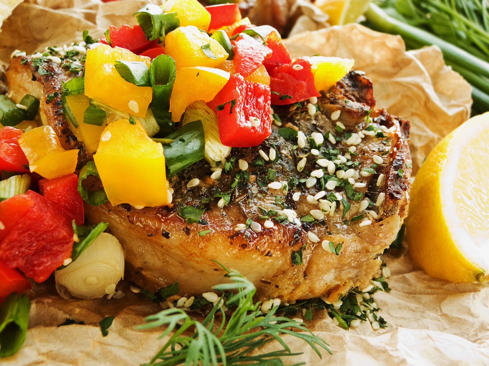 Sticky Pork Chops with Mango Salsa
