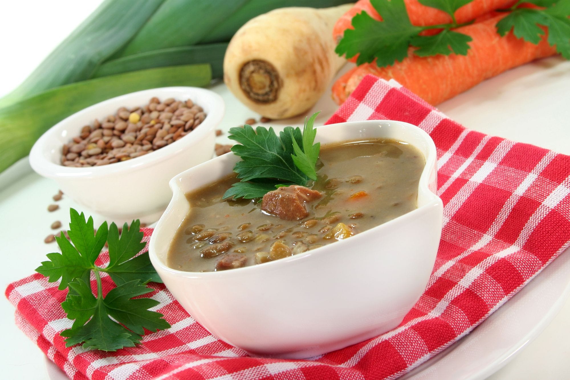 Green Lentil Stew with Bacon, Sage and Mushrooms