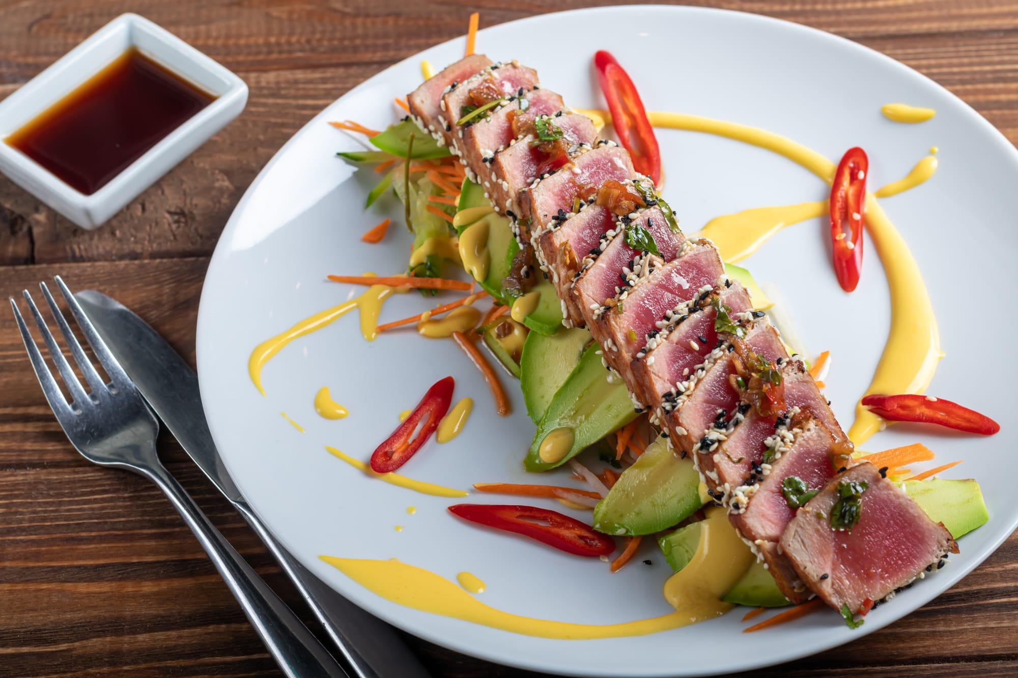 Seared Tuna Sashimi with Avo Salad