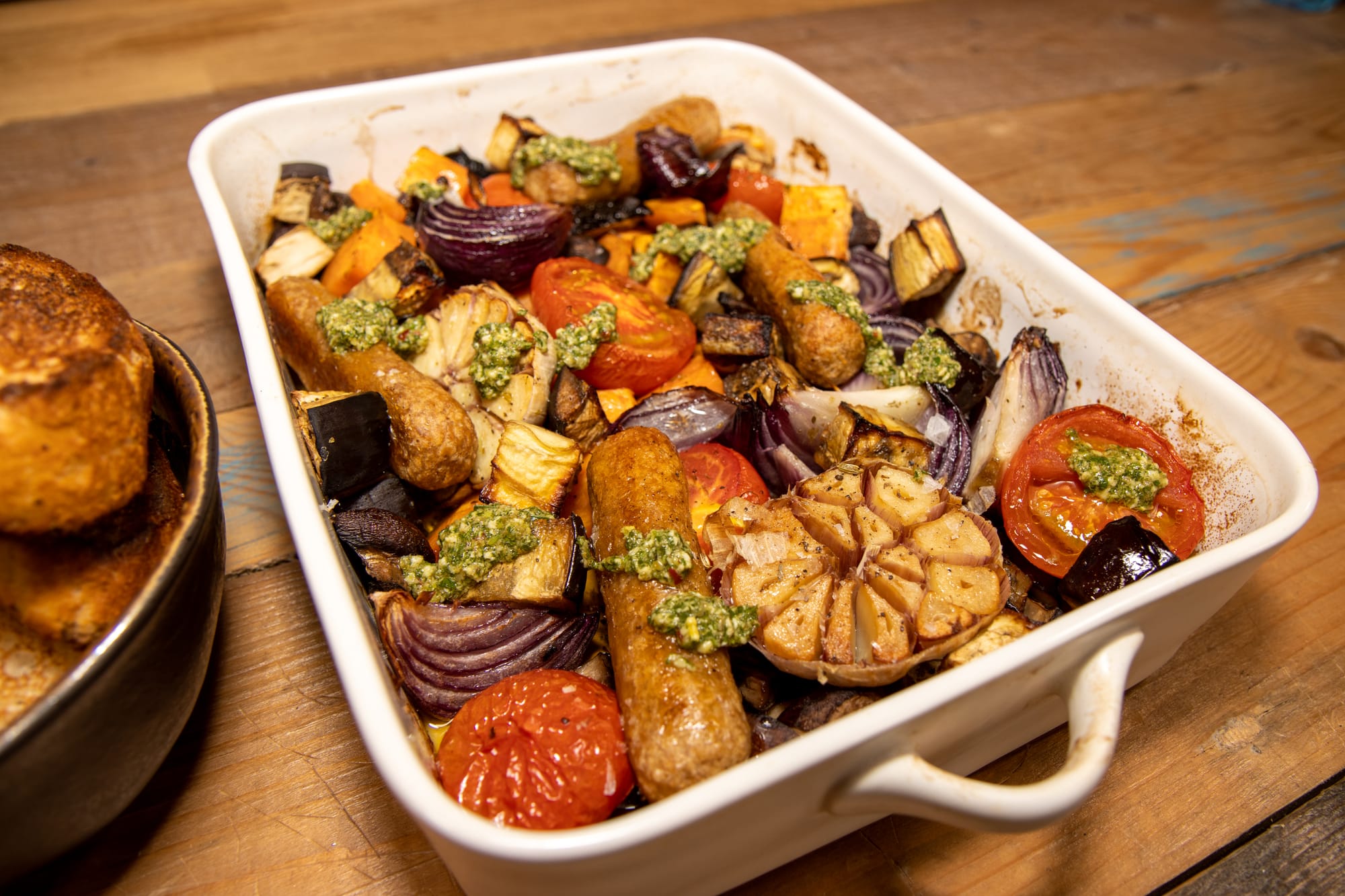 Sausage, Corn and Chickpea Traybake