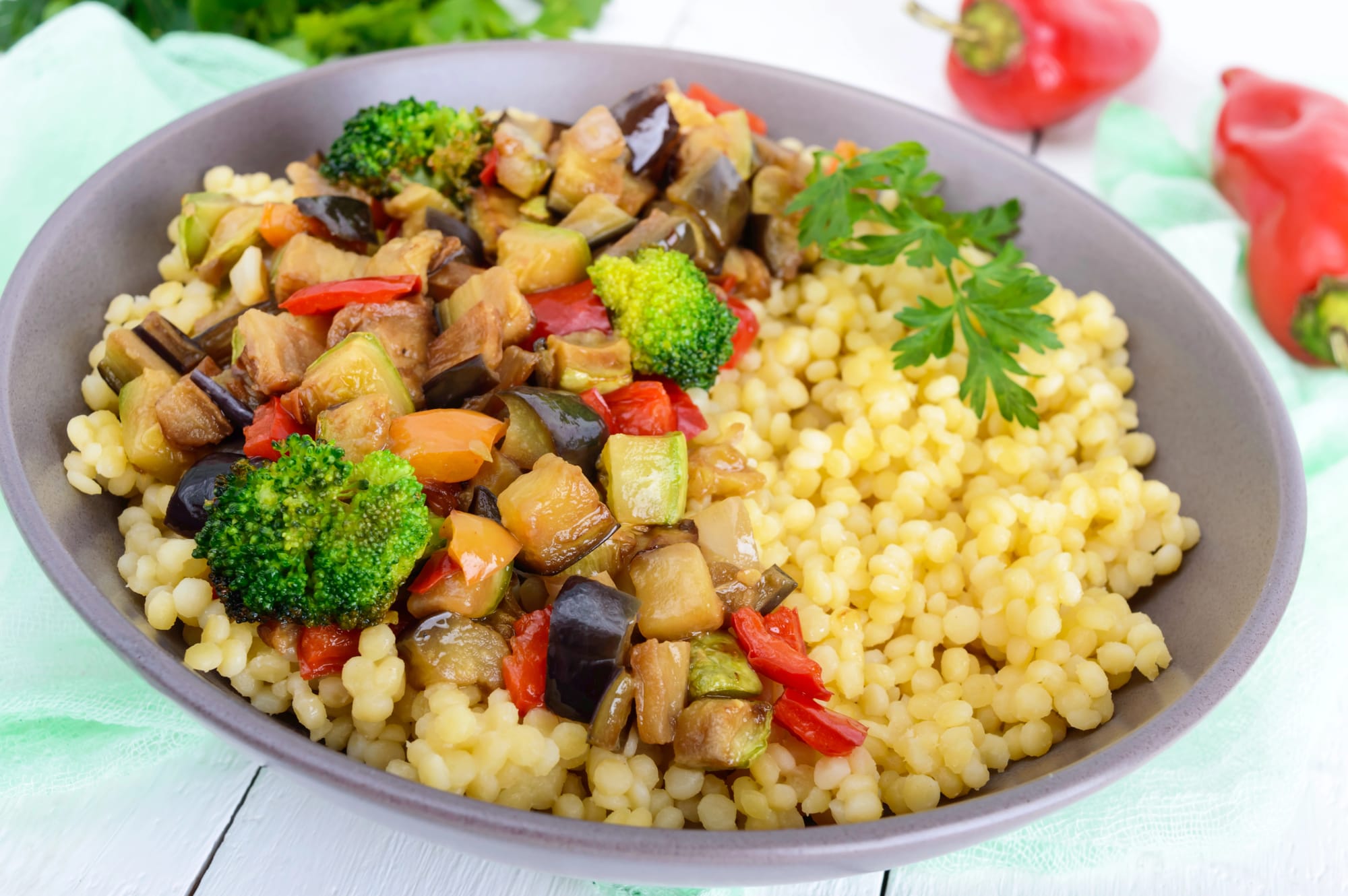 Spicy Aubergine and Freekeh Salad