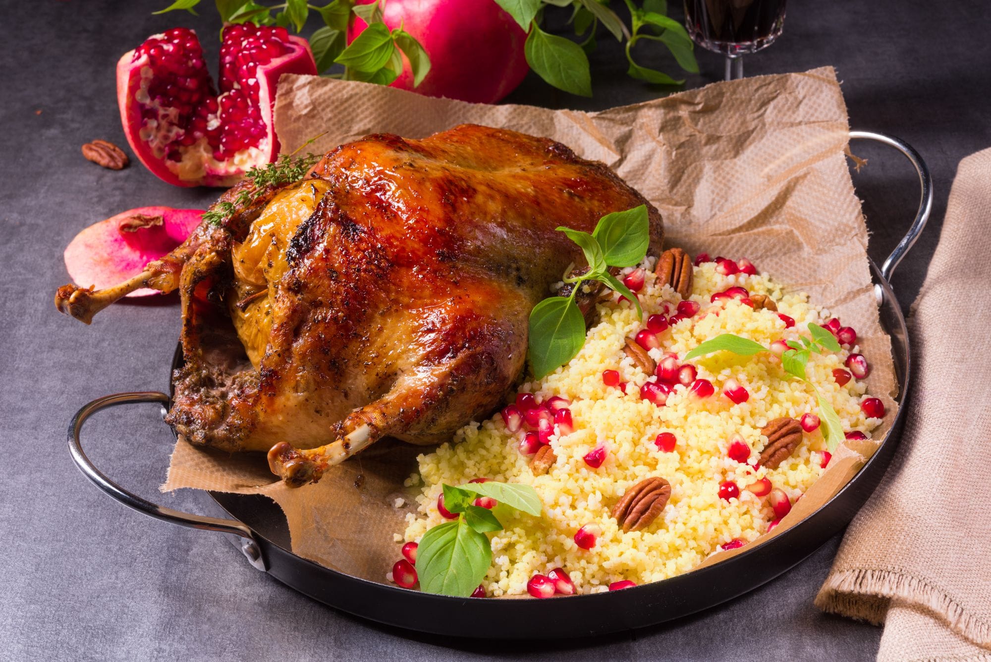 Grilled Quail with Pomegranate, Walnut and Herb Salad