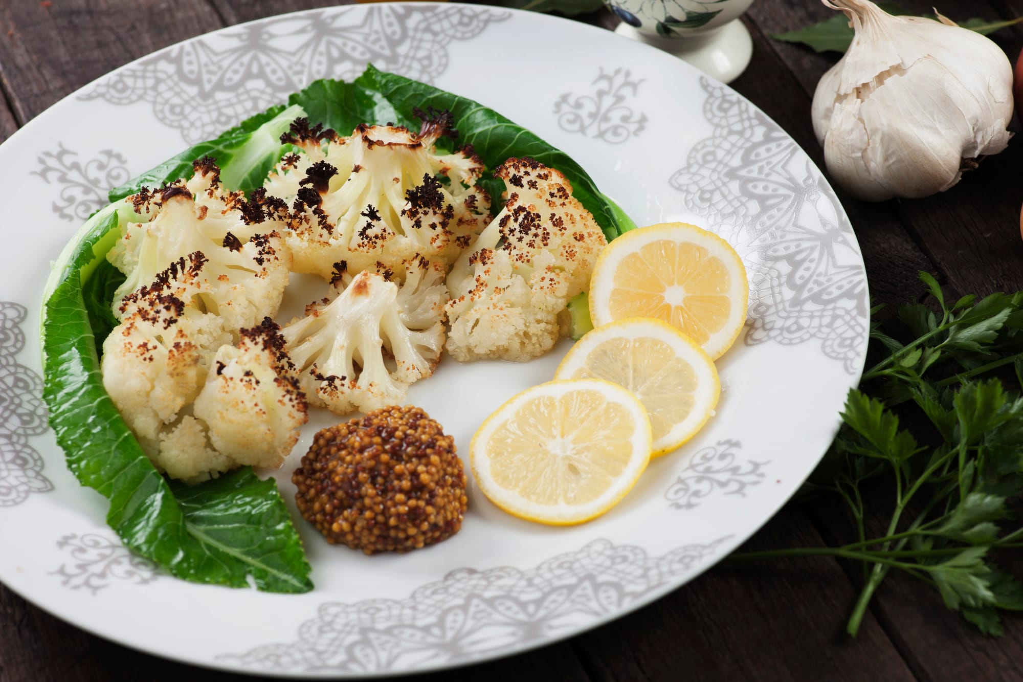 Cauliflower Steak with Tahini, Preserved Lemon and Dukkah