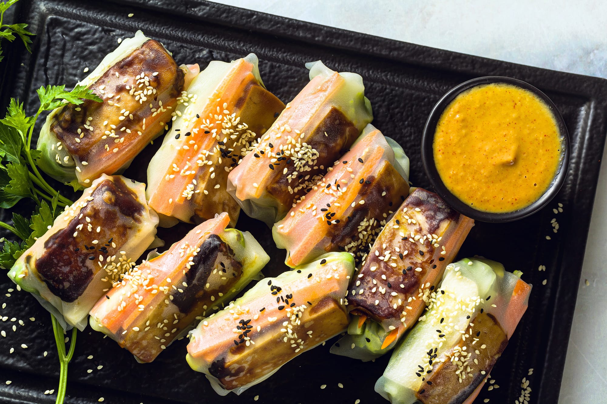 Vietnamese Rice Paper Rolls with Peanut Dipping Sauce