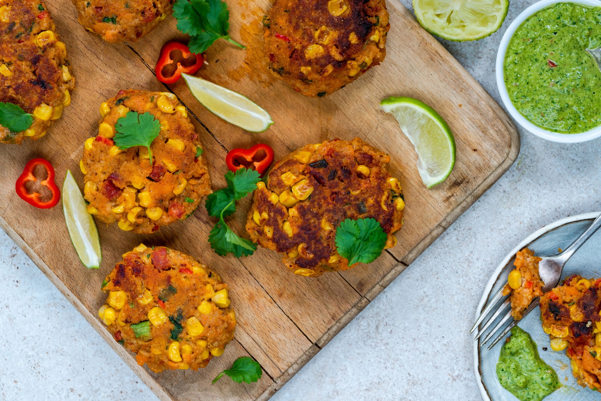 Corn Fritters with Smashed Avocado and Pickled Jalapeños