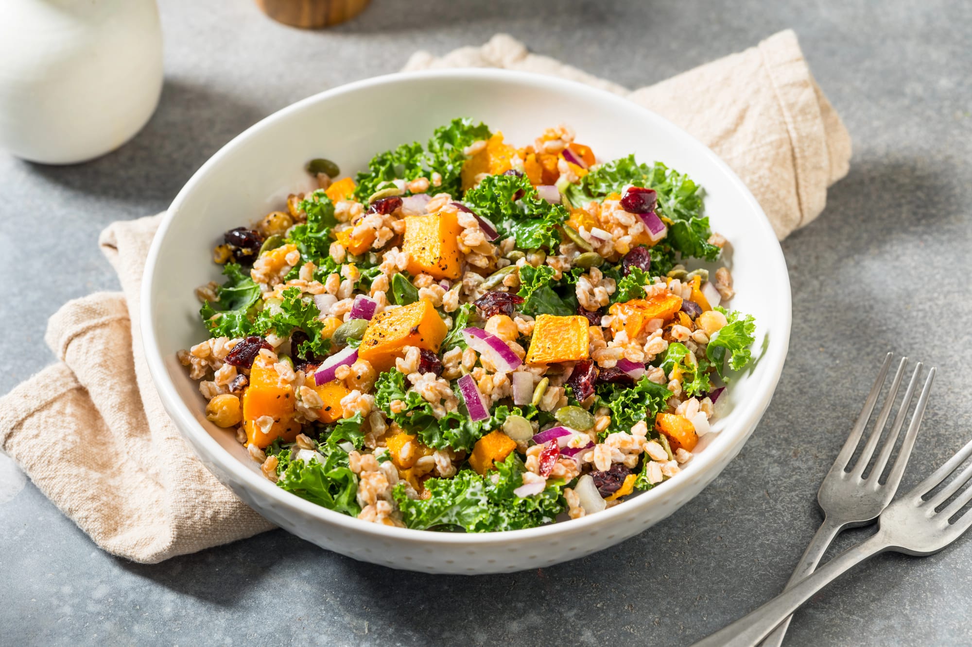 Roasted Vegetable and Farro Bowl with Tahini Dressing