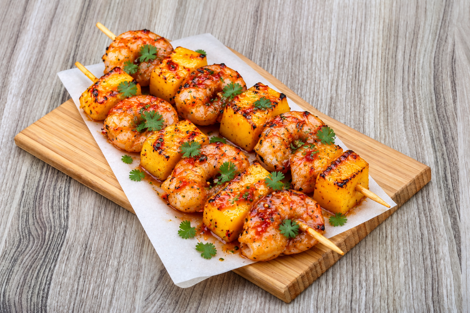 Grilled Prawn and Mango Skewers with Chilli Lime Glaze