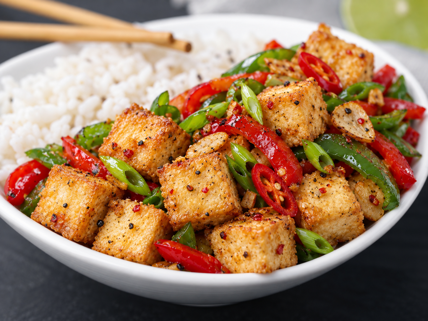 Salt and Chilli Tofu with Peppers