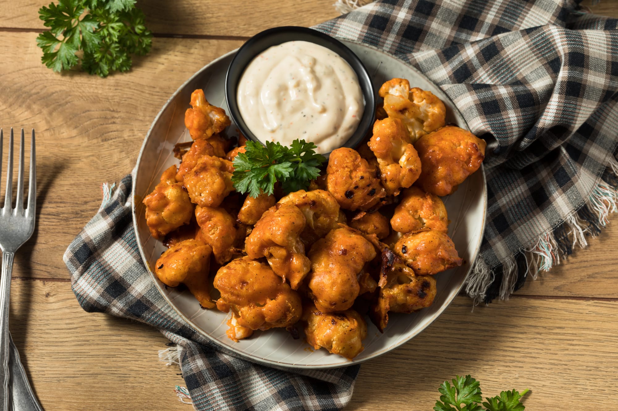 Buffalo Cauliflower Wings with Blue Cheese Dip