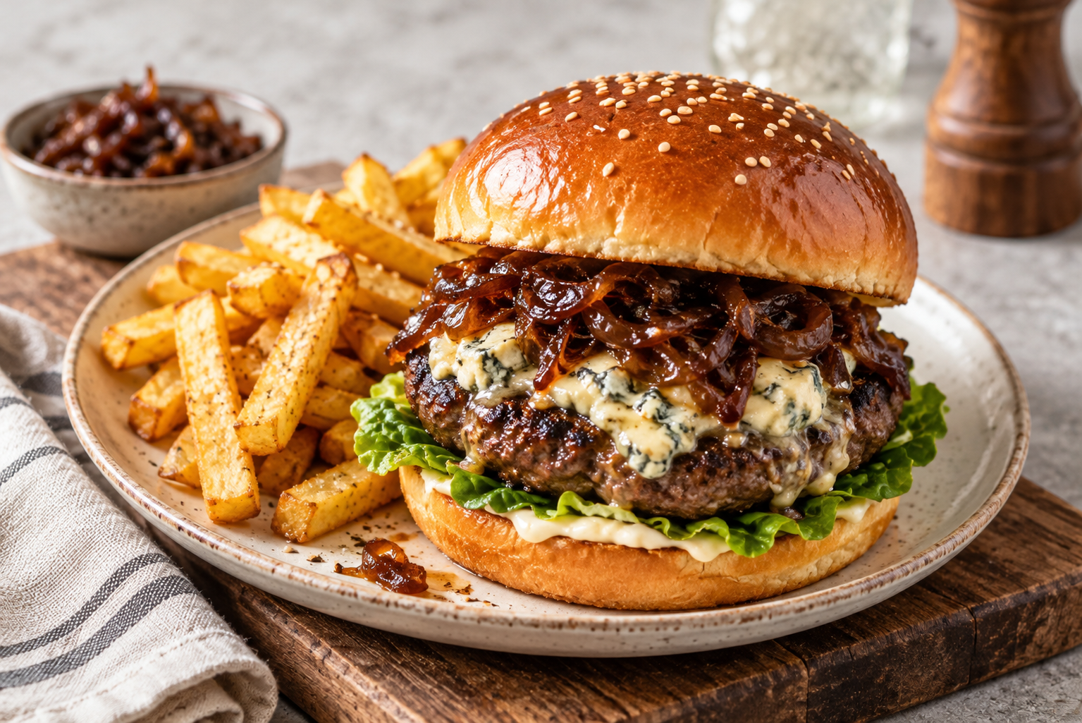Blue Cheese and Caramelised Onion Beef Burger